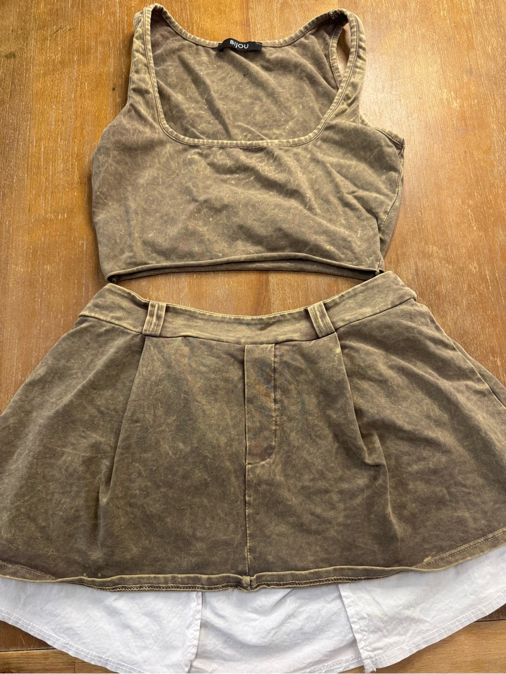 Bijou Brown Washed A-Line Skirt Set
